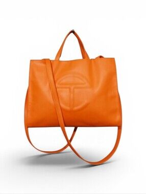 Telfar Medium Orange Vegan Leather Shopping Bag Good Condition